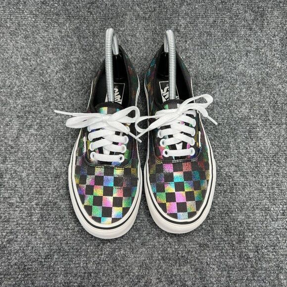 Vans Authentic Sneakers Women's SIze 8 Rainbow Checkerboard Low Lace Skate Shoes - Picture 3 of 11